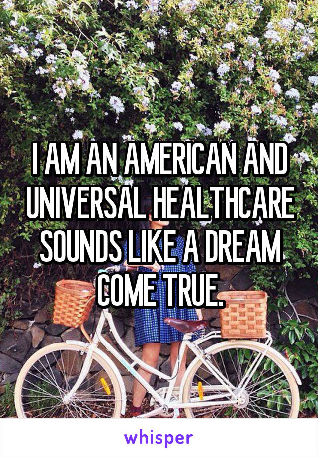 I AM AN AMERICAN AND UNIVERSAL HEALTHCARE SOUNDS LIKE A DREAM COME TRUE.