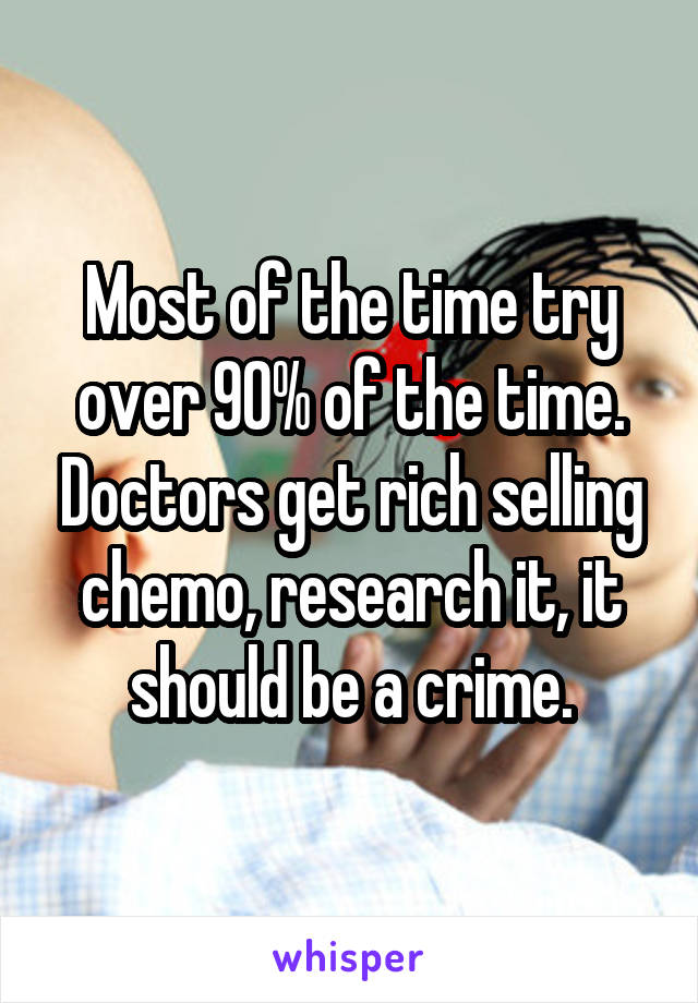 Most of the time try over 90% of the time. Doctors get rich selling chemo, research it, it should be a crime.