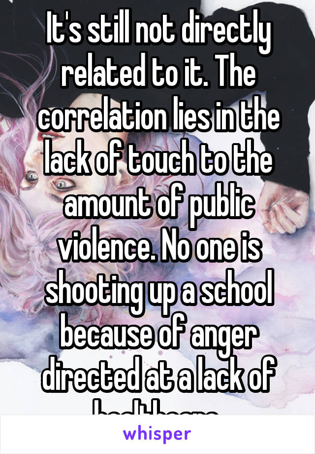 It's still not directly related to it. The correlation lies in the lack of touch to the amount of public violence. No one is shooting up a school because of anger directed at a lack of healthcare.