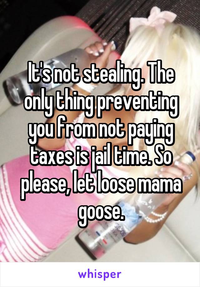 It's not stealing. The only thing preventing you from not paying taxes is jail time. So please, let loose mama goose.