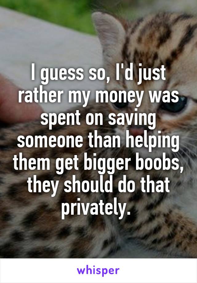 I guess so, I'd just rather my money was spent on saving someone than helping them get bigger boobs, they should do that privately. 