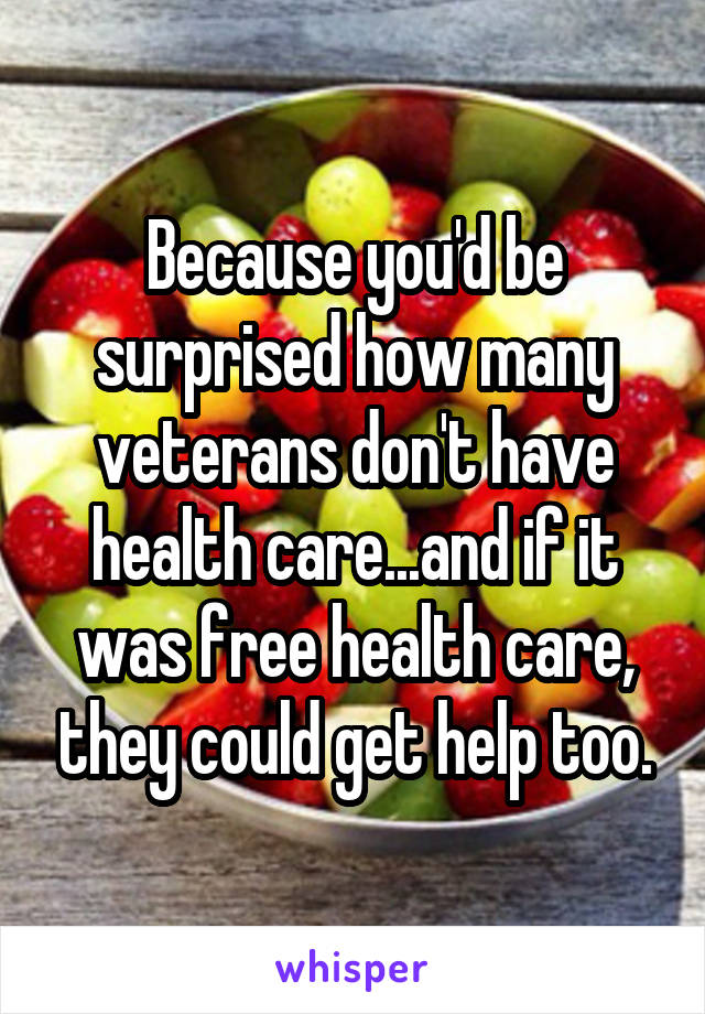 Because you'd be surprised how many veterans don't have health care...and if it was free health care, they could get help too.