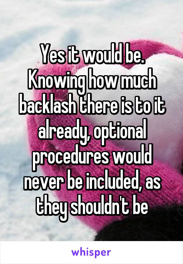 Yes it would be. Knowing how much backlash there is to it already, optional procedures would never be included, as they shouldn't be