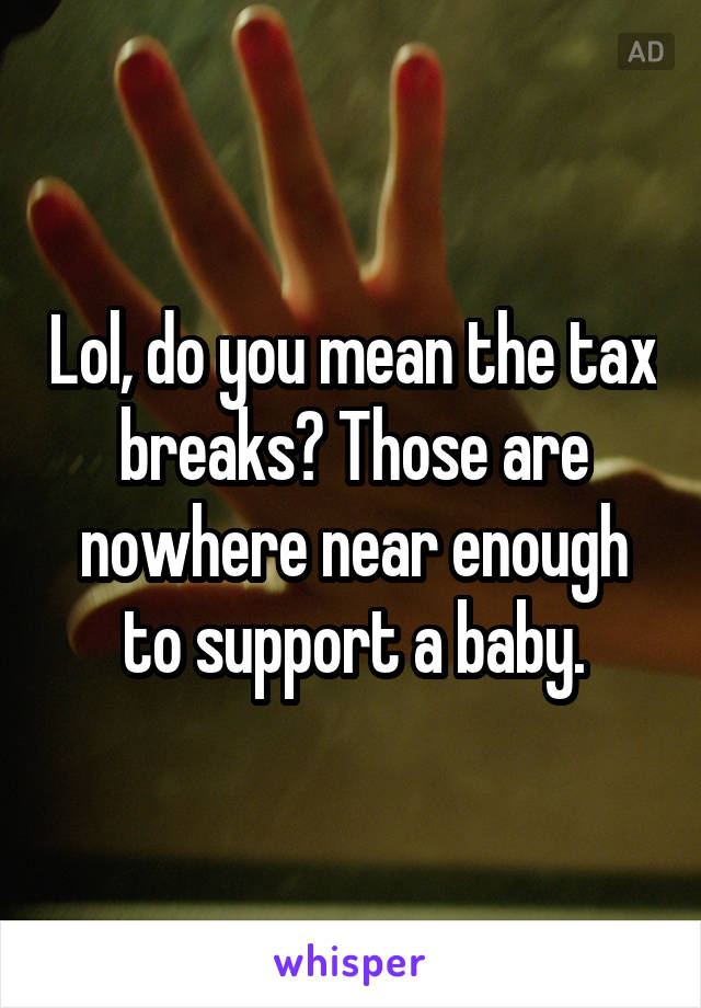 Lol, do you mean the tax breaks? Those are nowhere near enough to support a baby.