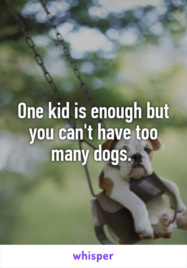 One kid is enough but you can't have too many dogs. 