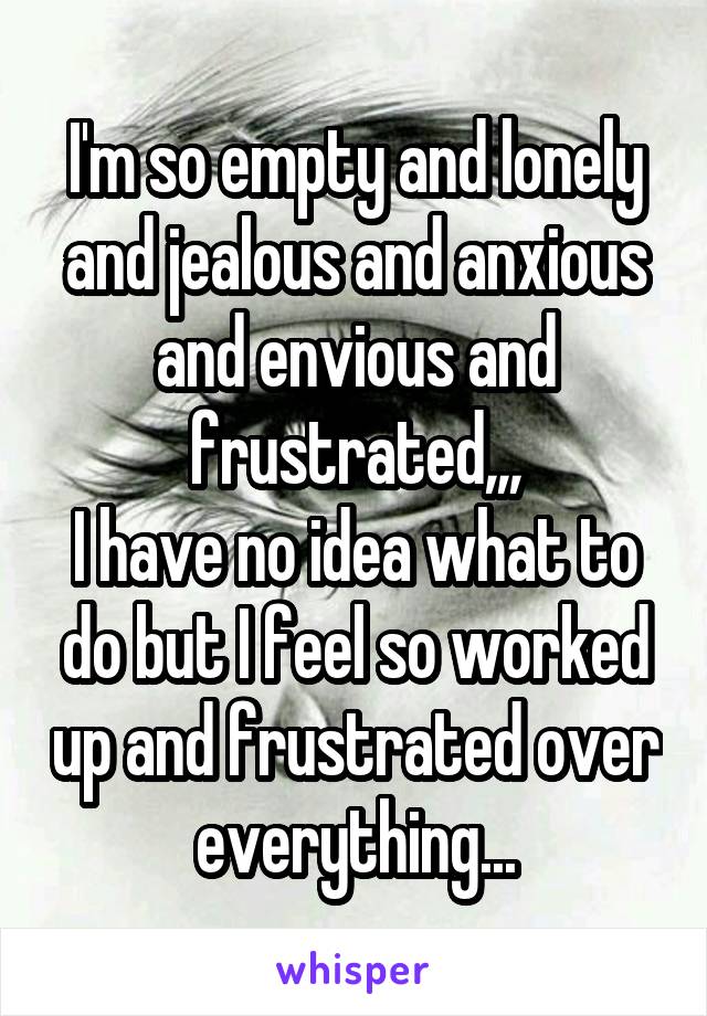 I'm so empty and lonely and jealous and anxious and envious and frustrated,,,
I have no idea what to do but I feel so worked up and frustrated over everything...