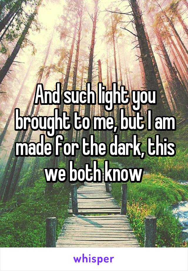 And such light you brought to me, but I am made for the dark, this we both know 