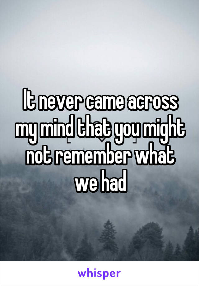 It never came across my mind that you might not remember what we had