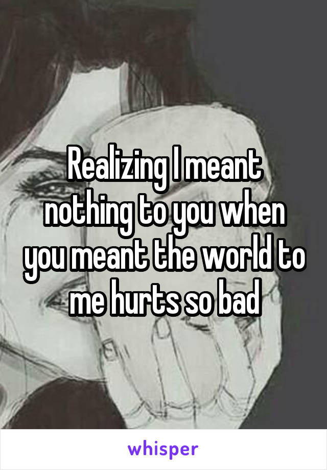 Realizing I meant nothing to you when you meant the world to me hurts so bad