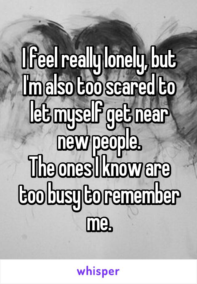 I feel really lonely, but I'm also too scared to let myself get near new people.
The ones I know are too busy to remember me.