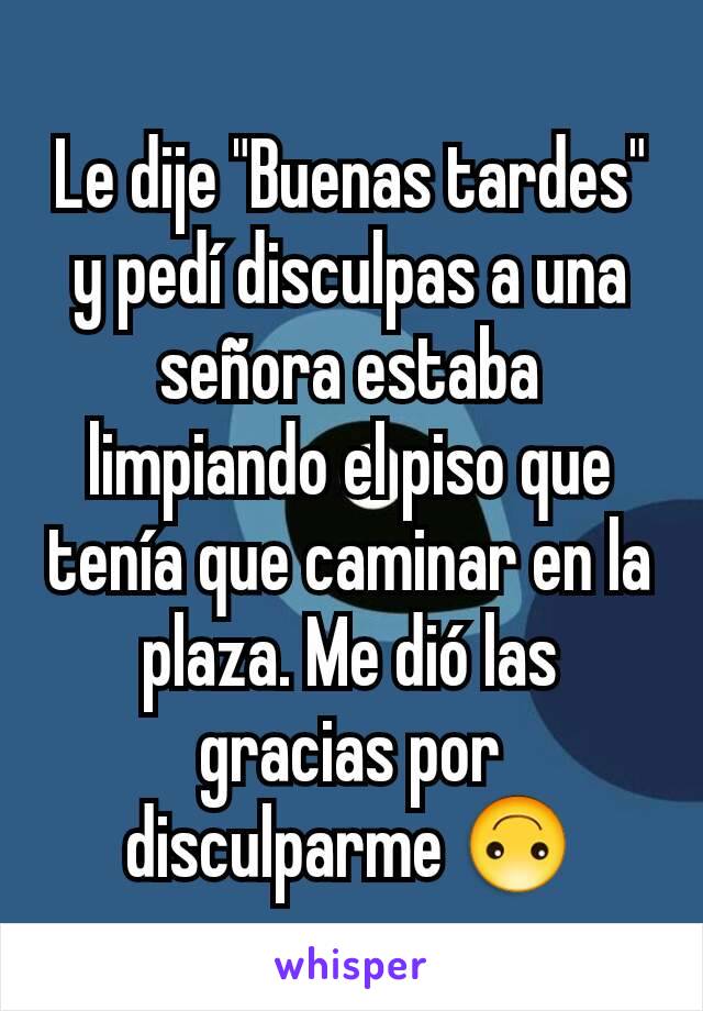 Le dije "Buenas tardes" y pedí disculpas a una señora estaba limpiando el piso que tenía que caminar en la plaza. Me dió las gracias por disculparme 🙃