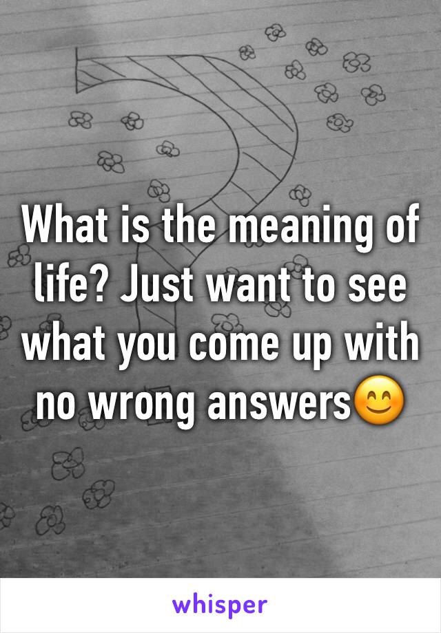 What is the meaning of life? Just want to see what you come up with no wrong answers😊