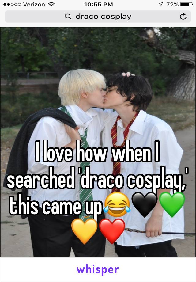 I love how when I searched 'draco cosplay,' this came up😂🖤💚💛❤️