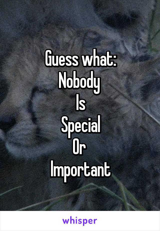 Guess what:
Nobody 
Is
Special
Or 
Important