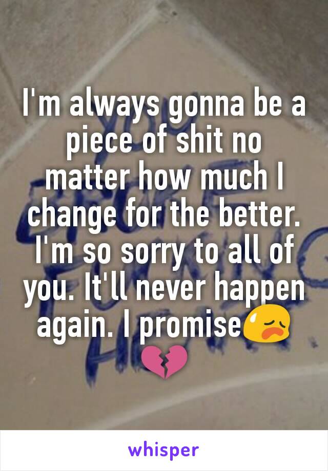 I'm always gonna be a piece of shit no matter how much I change for the better. I'm so sorry to all of you. It'll never happen again. I promise😥💔