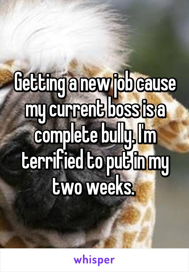 Getting a new job cause my current boss is a complete bully. I'm terrified to put in my two weeks. 