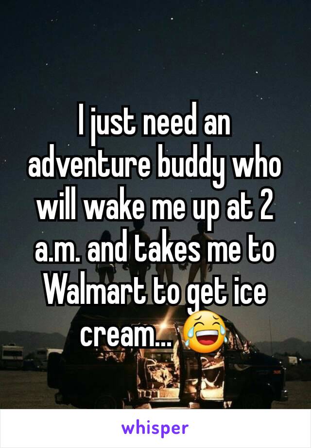 I just need an adventure buddy who will wake me up at 2 a.m. and takes me to Walmart to get ice cream... 😂