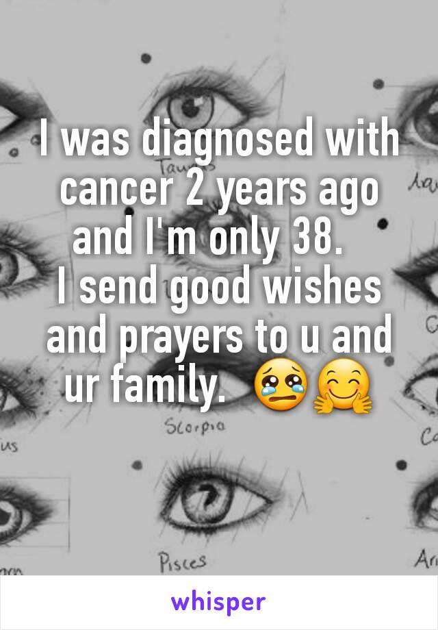 I was diagnosed with cancer 2 years ago and I'm only 38.  
I send good wishes and prayers to u and ur family.  😢🤗