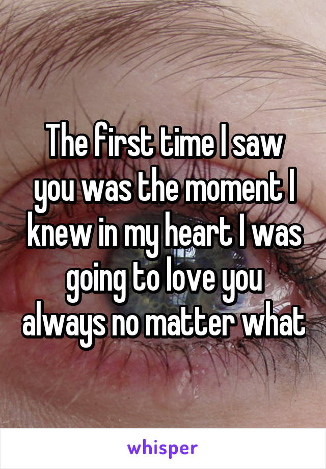 The first time I saw you was the moment I knew in my heart I was going to love you always no matter what