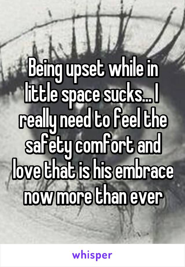 Being upset while in little space sucks... I  really need to feel the safety comfort and love that is his embrace now more than ever