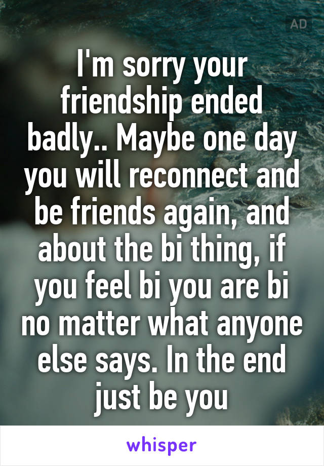 I'm sorry your friendship ended badly.. Maybe one day you will reconnect and be friends again, and about the bi thing, if you feel bi you are bi no matter what anyone else says. In the end just be you