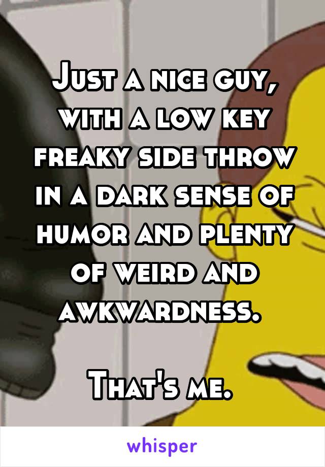 Just a nice guy, with a low key freaky side throw in a dark sense of humor and plenty of weird and awkwardness. 

That's me. 