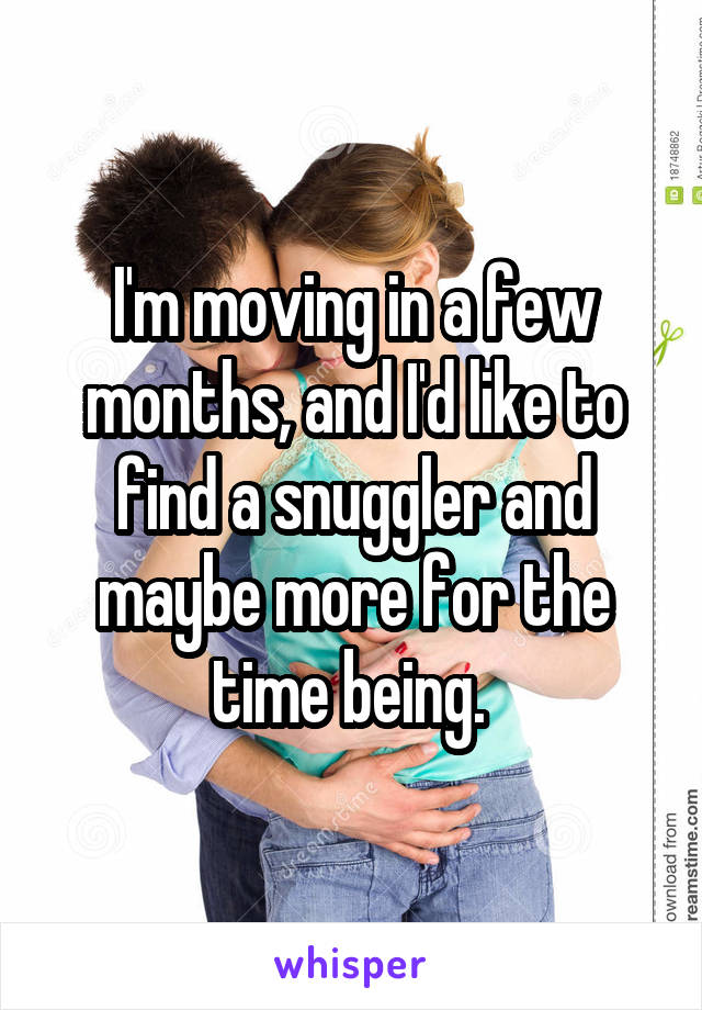 I'm moving in a few months, and I'd like to find a snuggler and maybe more for the time being. 