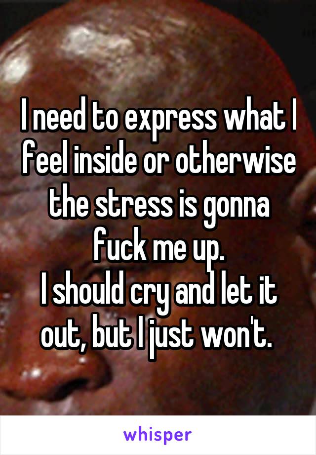 I need to express what I feel inside or otherwise the stress is gonna fuck me up.
I should cry and let it out, but I just won't. 