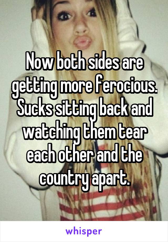 Now both sides are getting more ferocious. Sucks sitting back and watching them tear each other and the country apart.