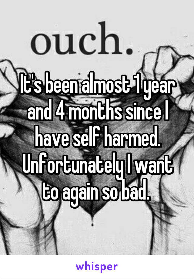 It's been almost 1 year and 4 months since I have self harmed. Unfortunately I want to again so bad. 