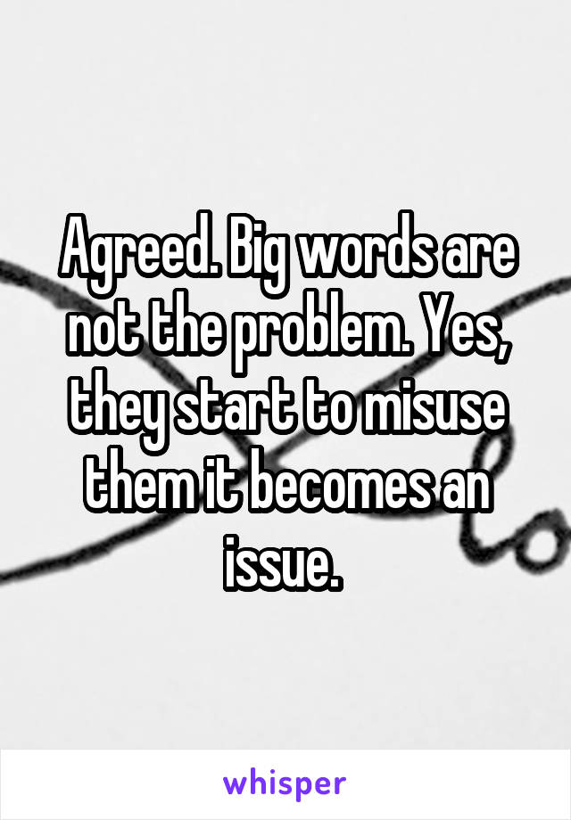 Agreed. Big words are not the problem. Yes, they start to misuse them it becomes an issue. 