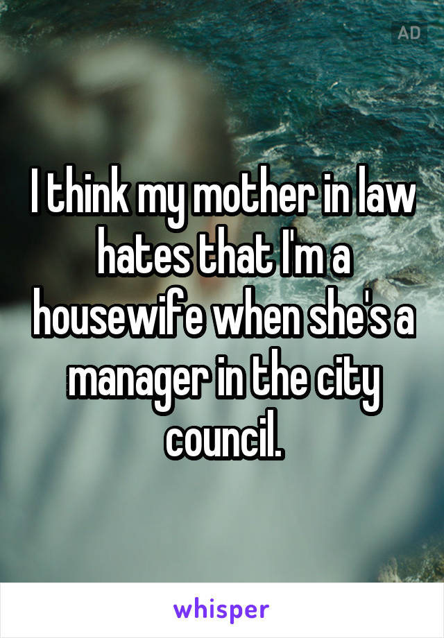 I think my mother in law hates that I'm a housewife when she's a manager in the city council.