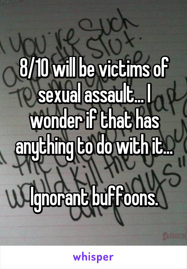 8/10 will be victims of sexual assault... I wonder if that has anything to do with it...

Ignorant buffoons.