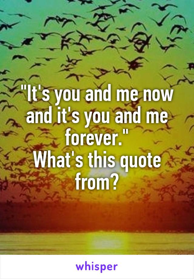 "It's you and me now and it's you and me forever."
What's this quote from?
