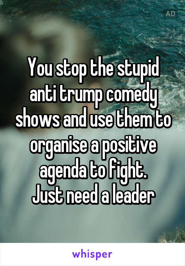 You stop the stupid anti trump comedy shows and use them to organise a positive agenda to fight.
Just need a leader