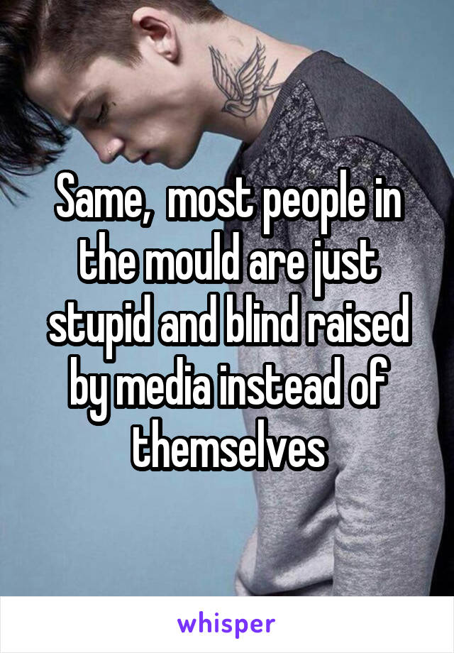 Same,  most people in the mould are just stupid and blind raised by media instead of themselves