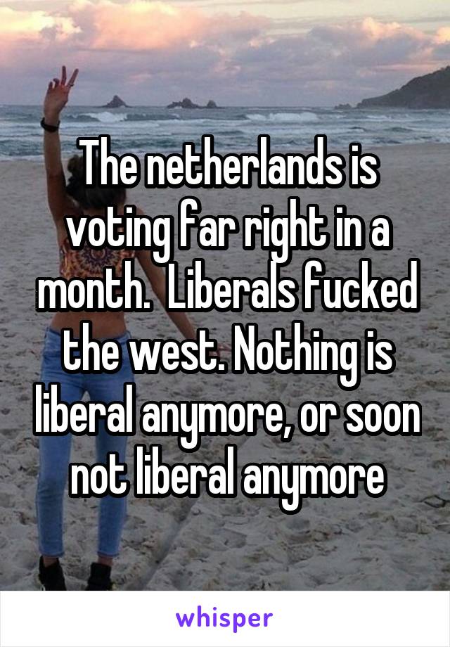 The netherlands is voting far right in a month.  Liberals fucked the west. Nothing is liberal anymore, or soon not liberal anymore