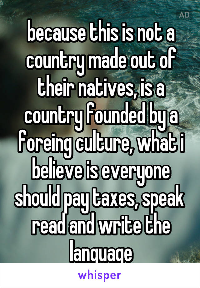 because this is not a country made out of their natives, is a country founded by a foreing culture, what i believe is everyone should pay taxes, speak  read and write the language