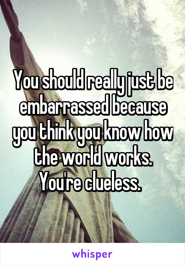 You should really just be embarrassed because you think you know how the world works. You're clueless.  