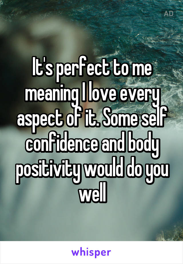 It's perfect to me meaning I love every aspect of it. Some self confidence and body positivity would do you well