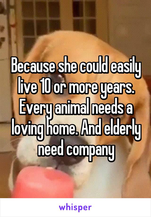Because she could easily live 10 or more years. Every animal needs a loving home. And elderly need company
