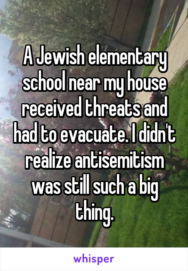 A Jewish elementary school near my house received threats and had to evacuate. I didn't realize antisemitism was still such a big thing.