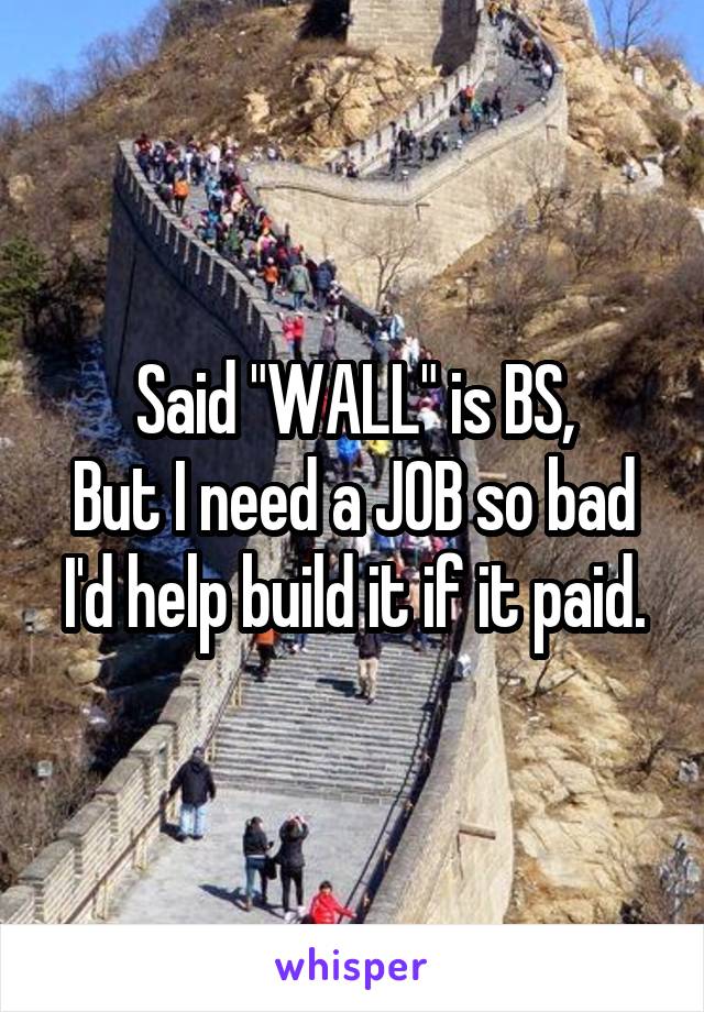 Said "WALL" is BS,
But I need a JOB so bad
I'd help build it if it paid.