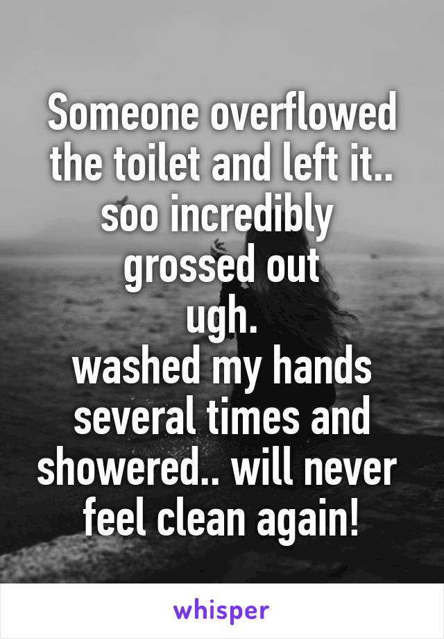 Someone overflowed the toilet and left it..
soo incredibly 
grossed out
ugh.
washed my hands several times and showered.. will never  feel clean again!