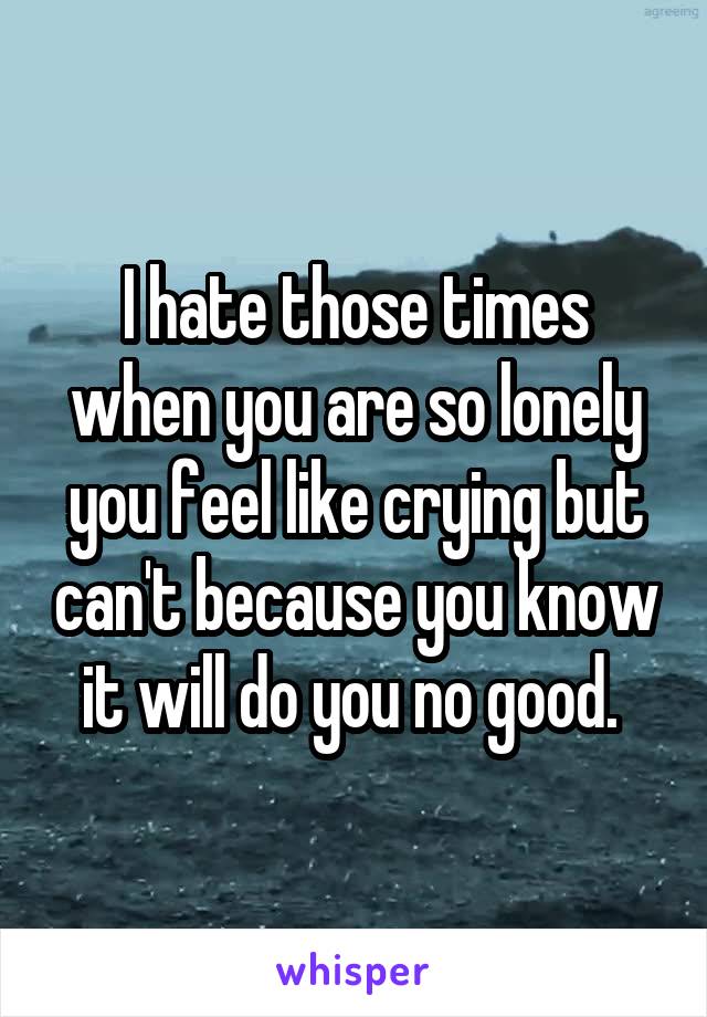 I hate those times when you are so lonely you feel like crying but can't because you know it will do you no good. 