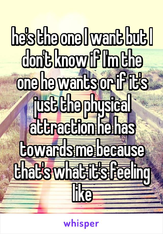 he's the one I want but I don't know if I'm the one he wants or if it's just the physical attraction he has towards me because that's what it's feeling like