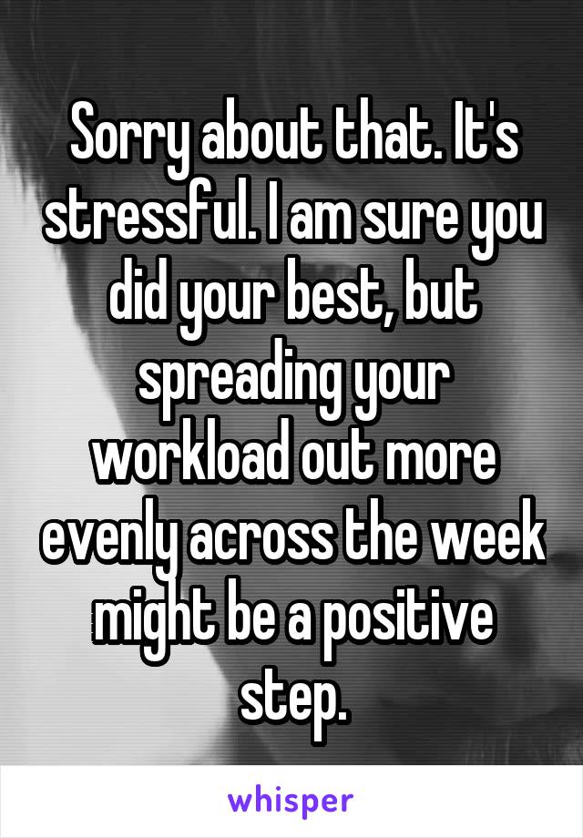 Sorry about that. It's stressful. I am sure you did your best, but spreading your workload out more evenly across the week might be a positive step.