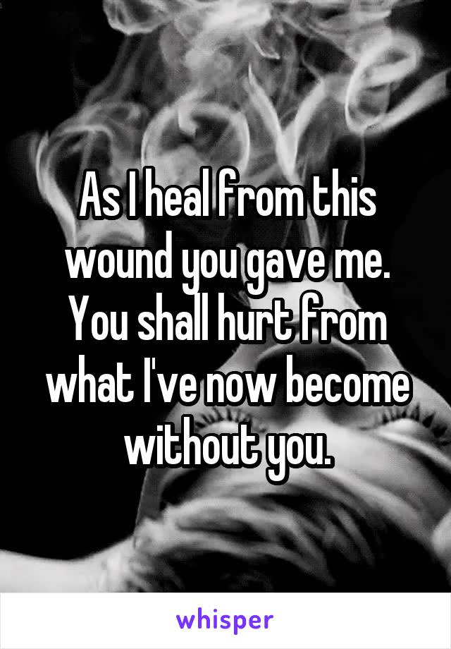 As I heal from this wound you gave me. You shall hurt from what I've now become without you.