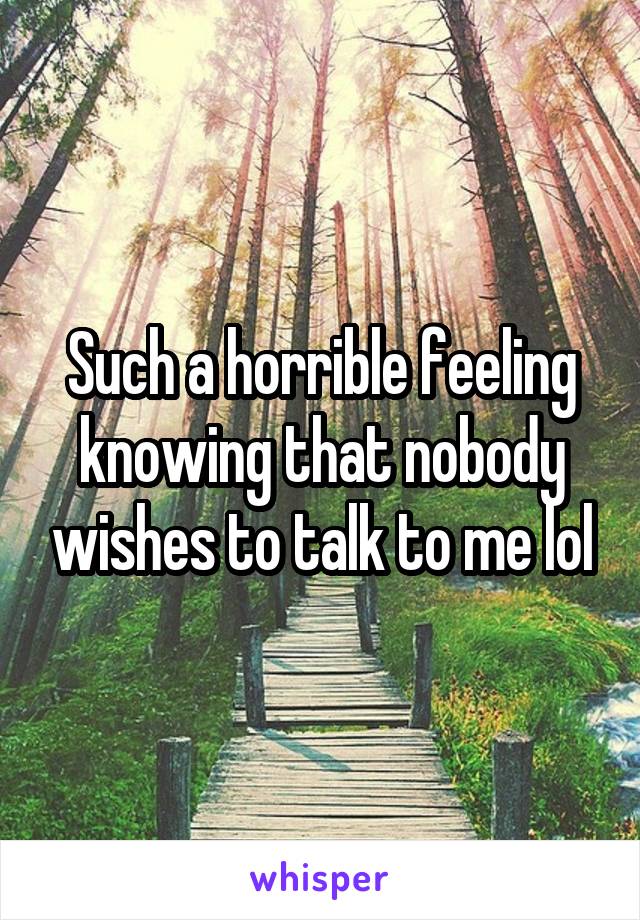 Such a horrible feeling knowing that nobody wishes to talk to me lol
