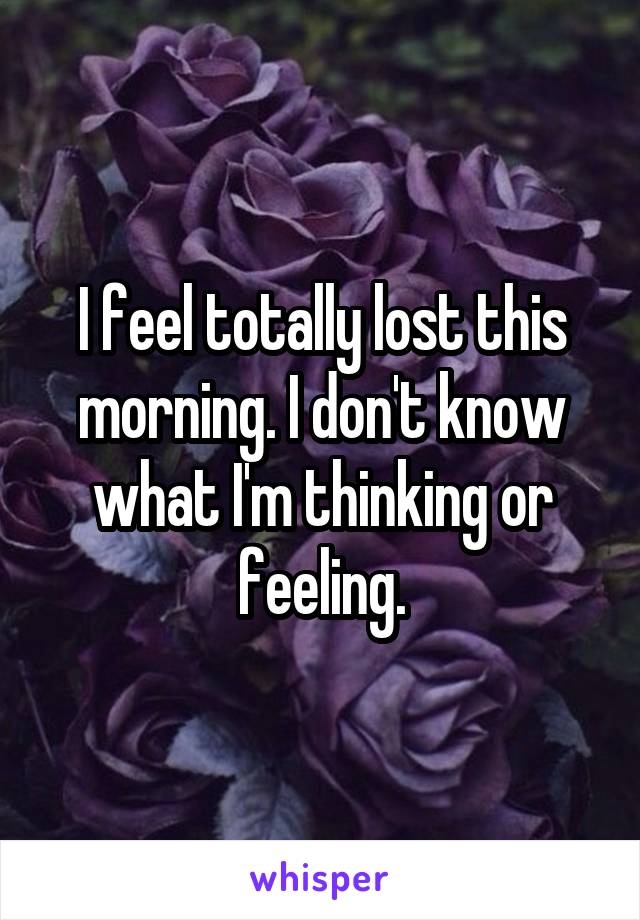 I feel totally lost this morning. I don't know what I'm thinking or feeling.